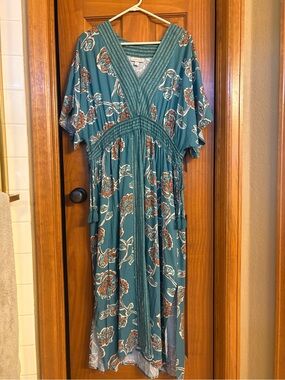Knox Rose Teal Floral Boho Maxi Dress